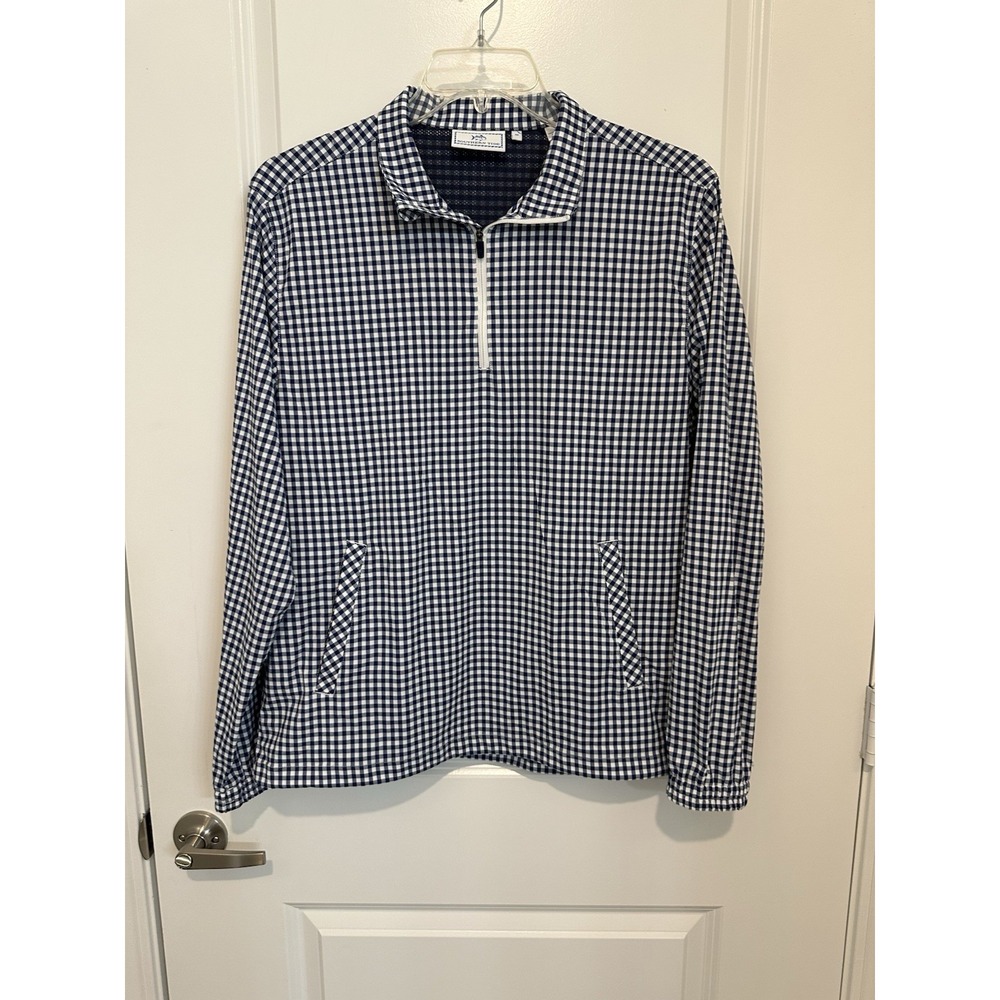 Southern Tide Men's Intercoastal 1/4 Zip | Yacht Blue Gingham |‎ Size M Pullover